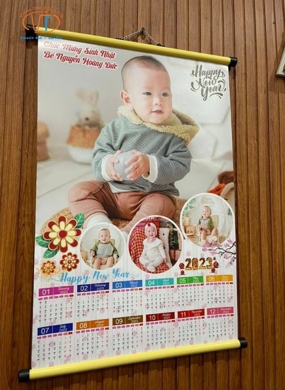 Lịch tết cho bé với tone đỏ, cam