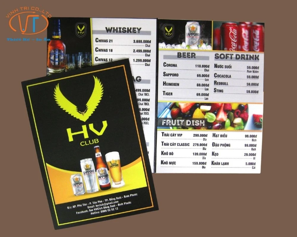 Menu quán bia đóng gáy