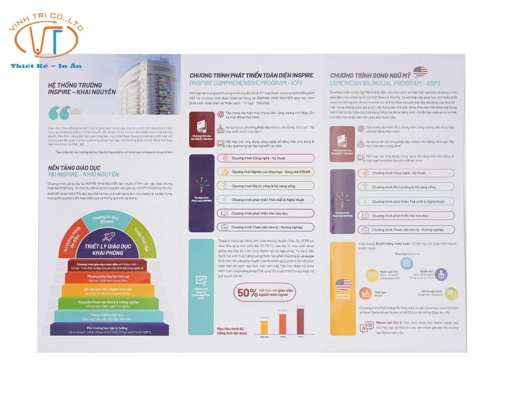 Brochure gấp 3 giới thiệu về hệ thống trường học Insprire - Khai Nguyên