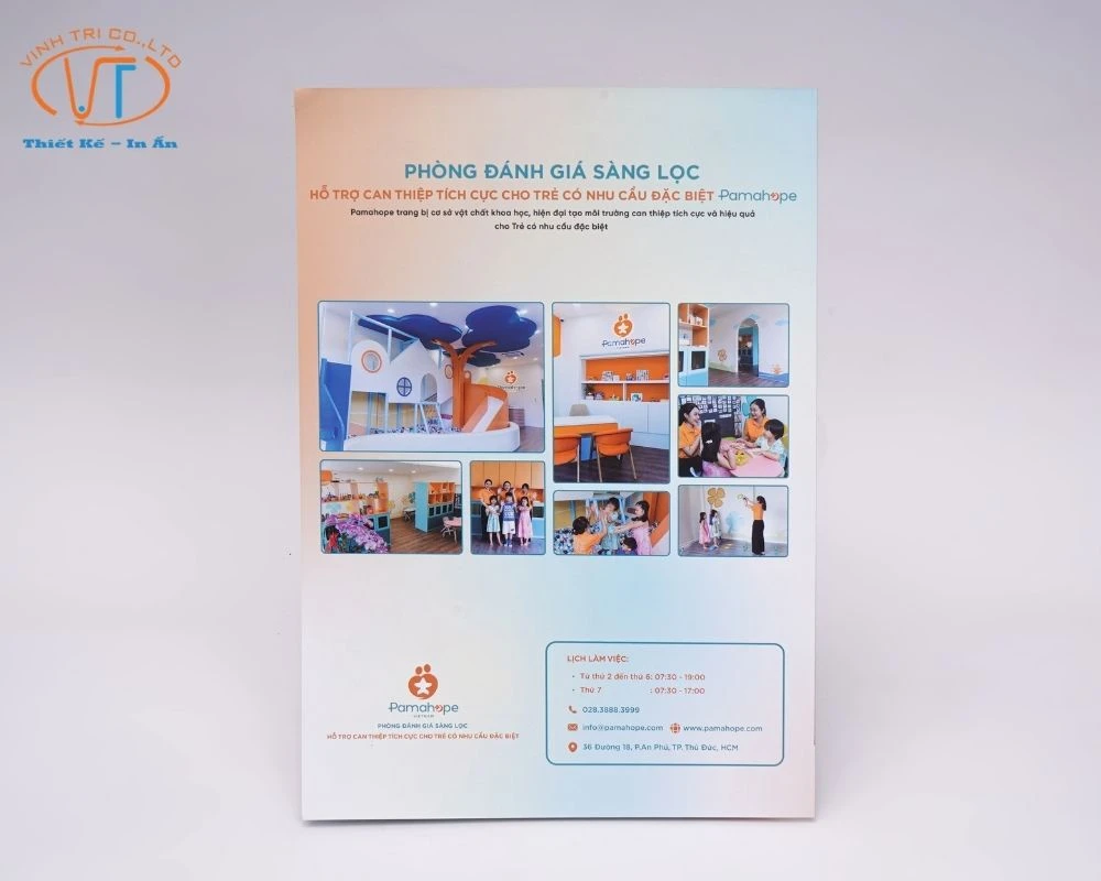Mặt sau của brochure về trường học cho trẻ em có nhu cầu đặc biệt