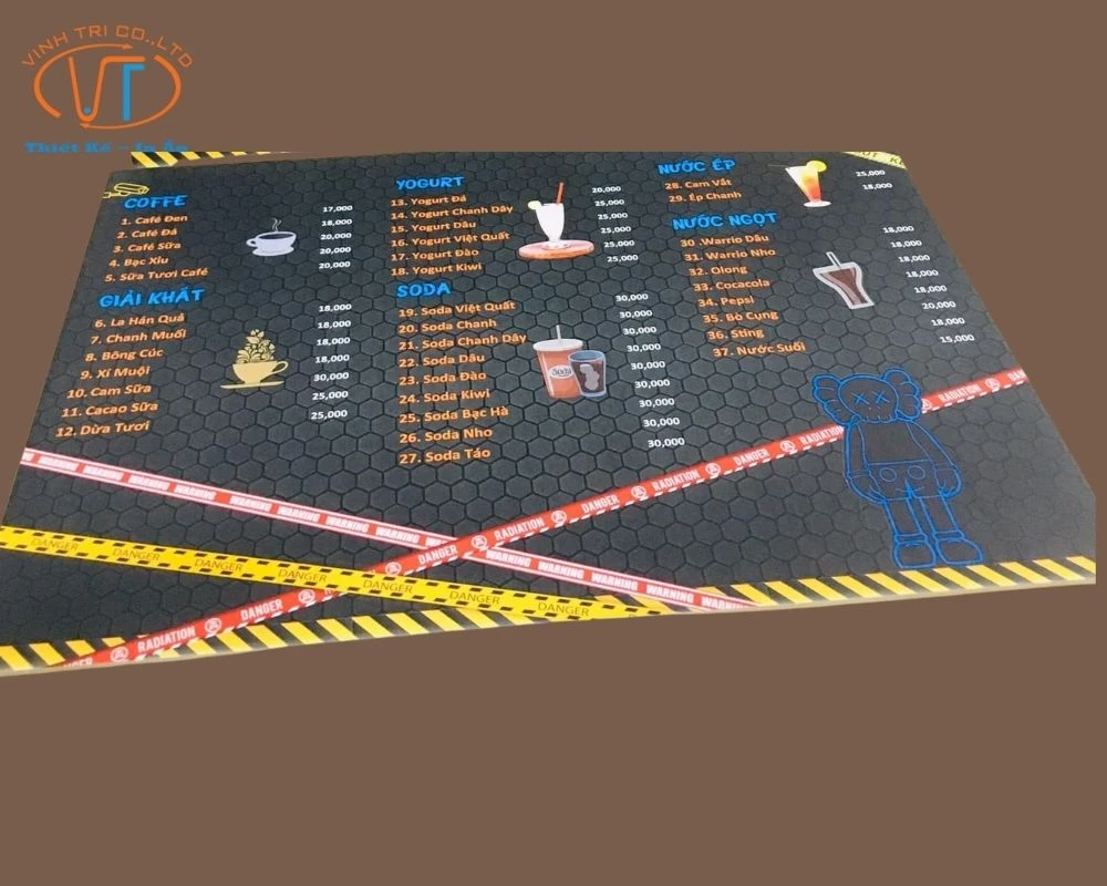 Menu quán bia đẹp nằm ngang