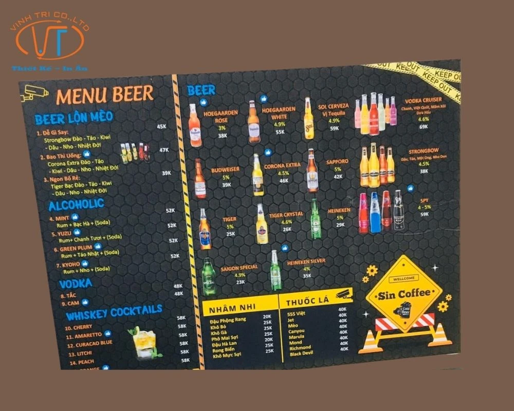 Menu Beer của Sin coffee