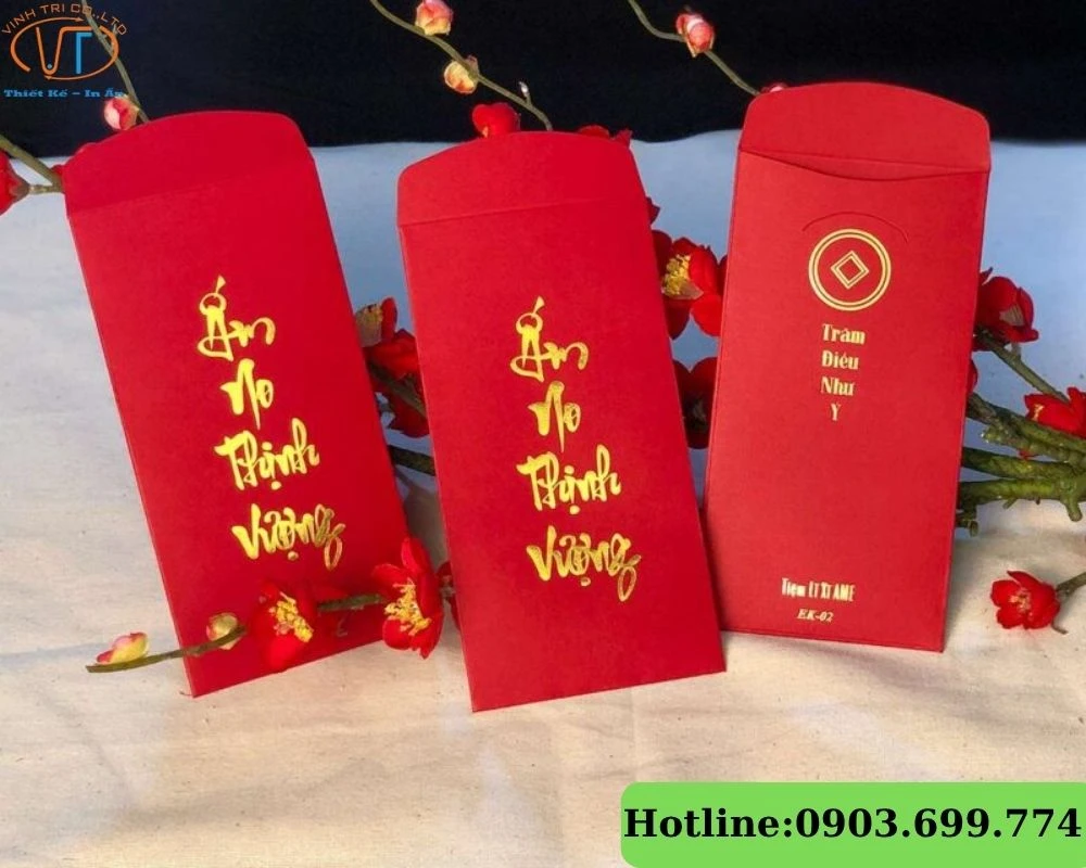3 Bao lì xì được in bằng giấy mỹ thuật màu đỏ truyền thống
