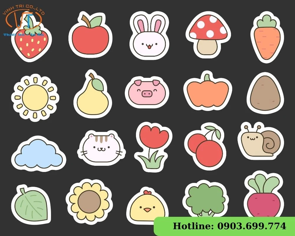 Mẫu sticker hoa quả & con vật