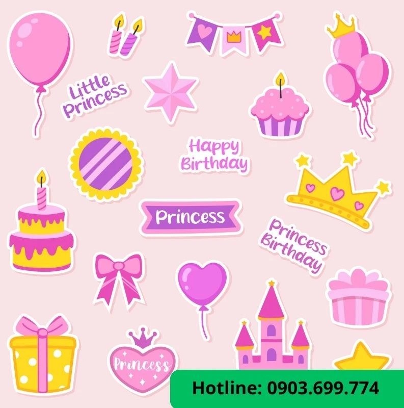 Sticker sinh nhật màu hồng