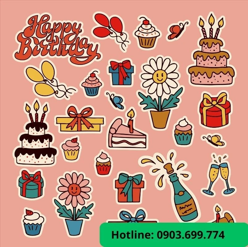 Sticker sinh nhật đủ màu sắc