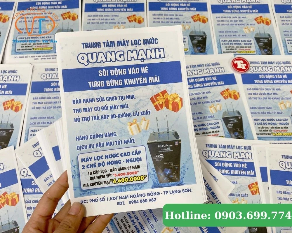 Tờ rơi quảng cáo máy lọc nước Quang Mạnh