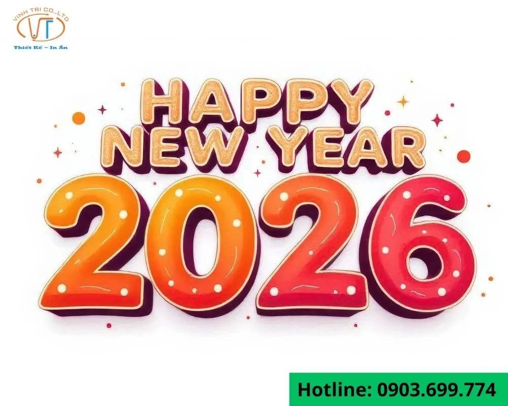 Sticker tết có dòng chữ Happy New Year 2026