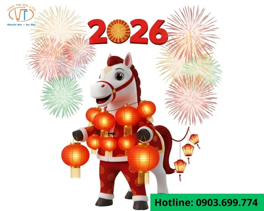 Sticker hình con ngựa đeo đèn lồng