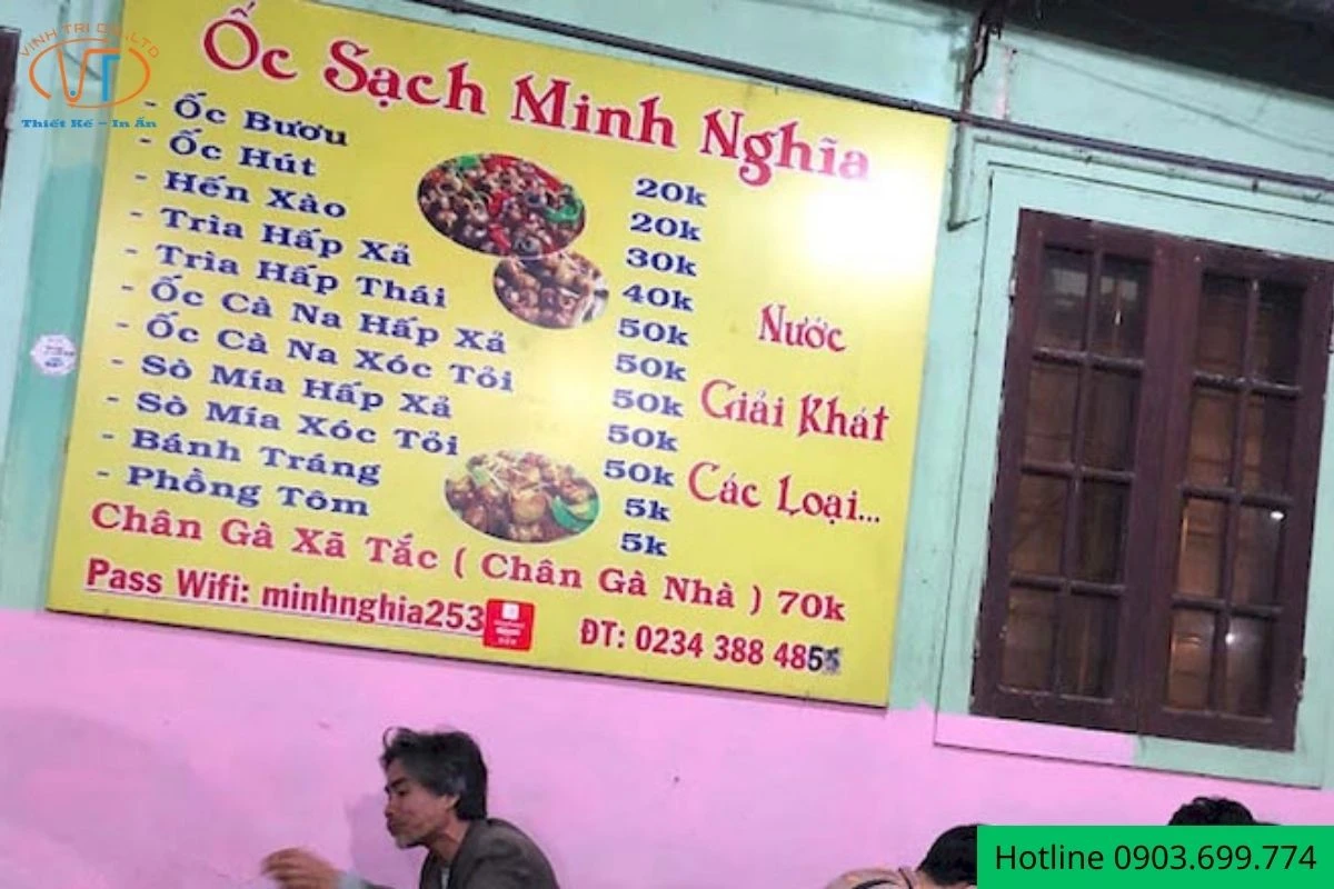 Bảng menu Minh Nghĩa
