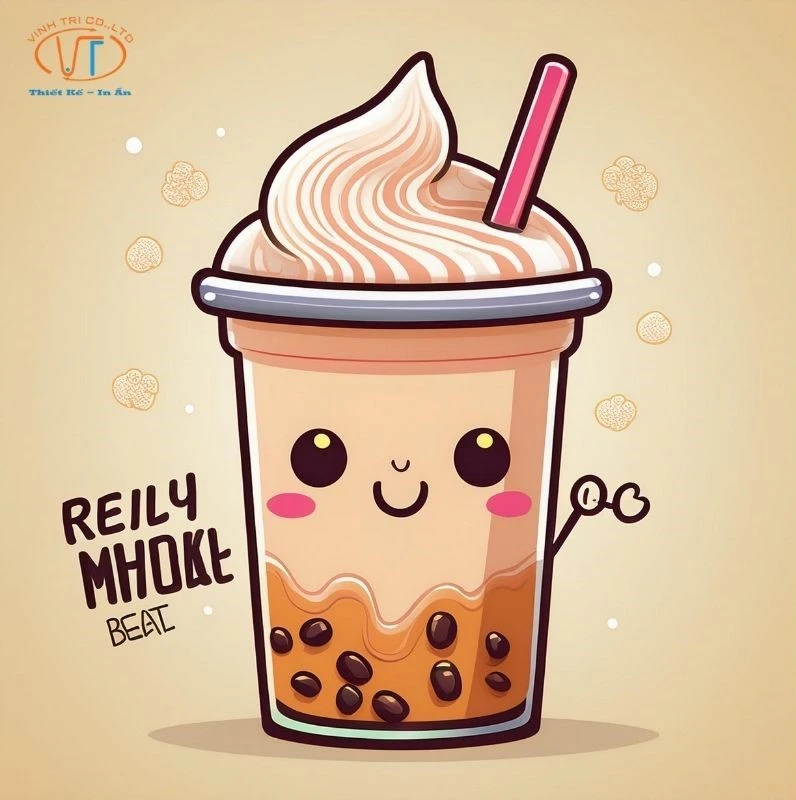 Mẫu sticker trà sữa trân châu có kem