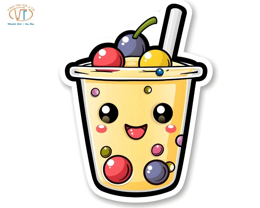 Mẫu sticker trà sữa có nhiều hạt đầy màu sắc