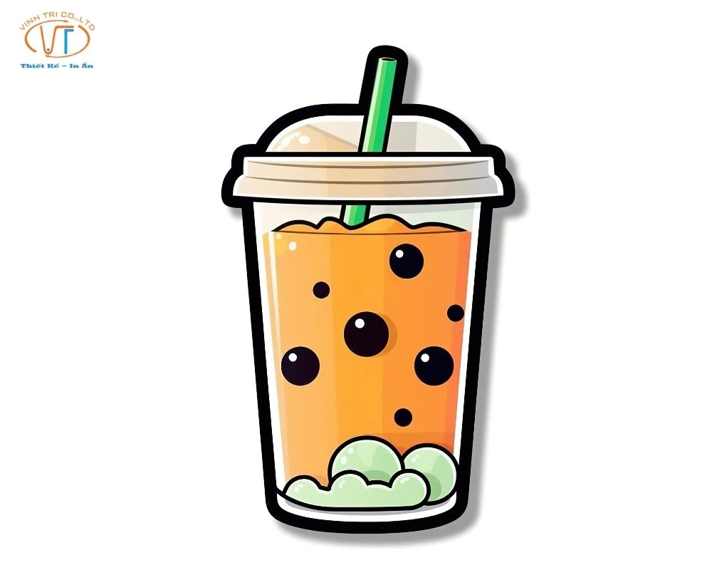 Mẫu sticker trà sữa màu cam