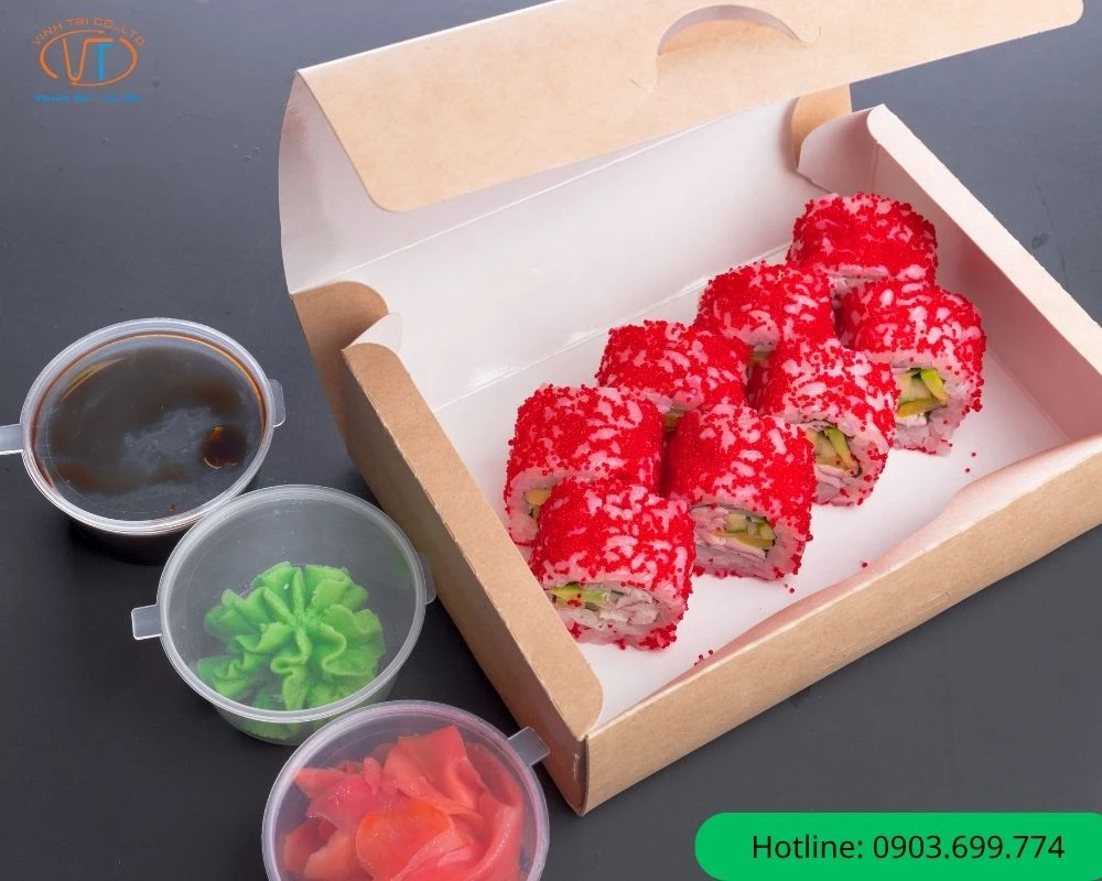 Mẫu hộp giấy đựng sushi nắp gài