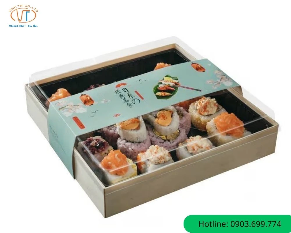 Hộp giấy đựng sushi có mặt kính PE