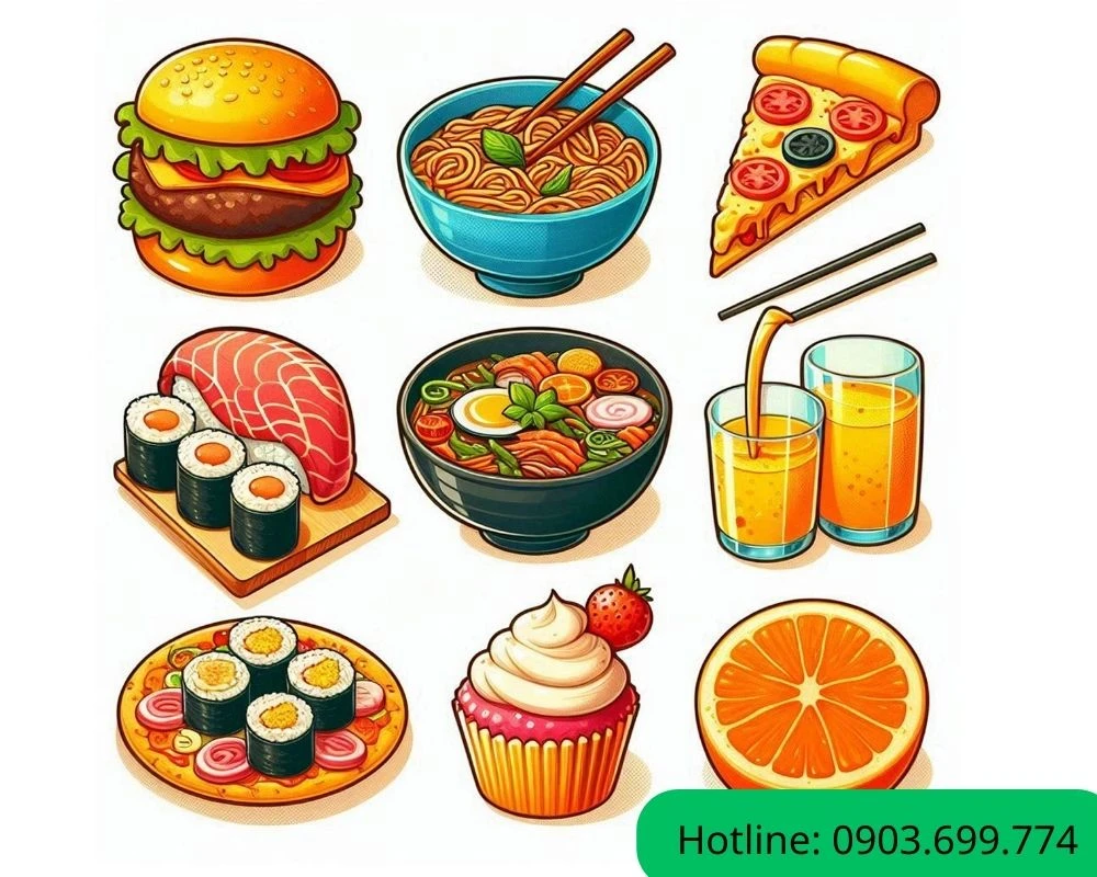 Tem nhãn sticker về các món ăn ngon
