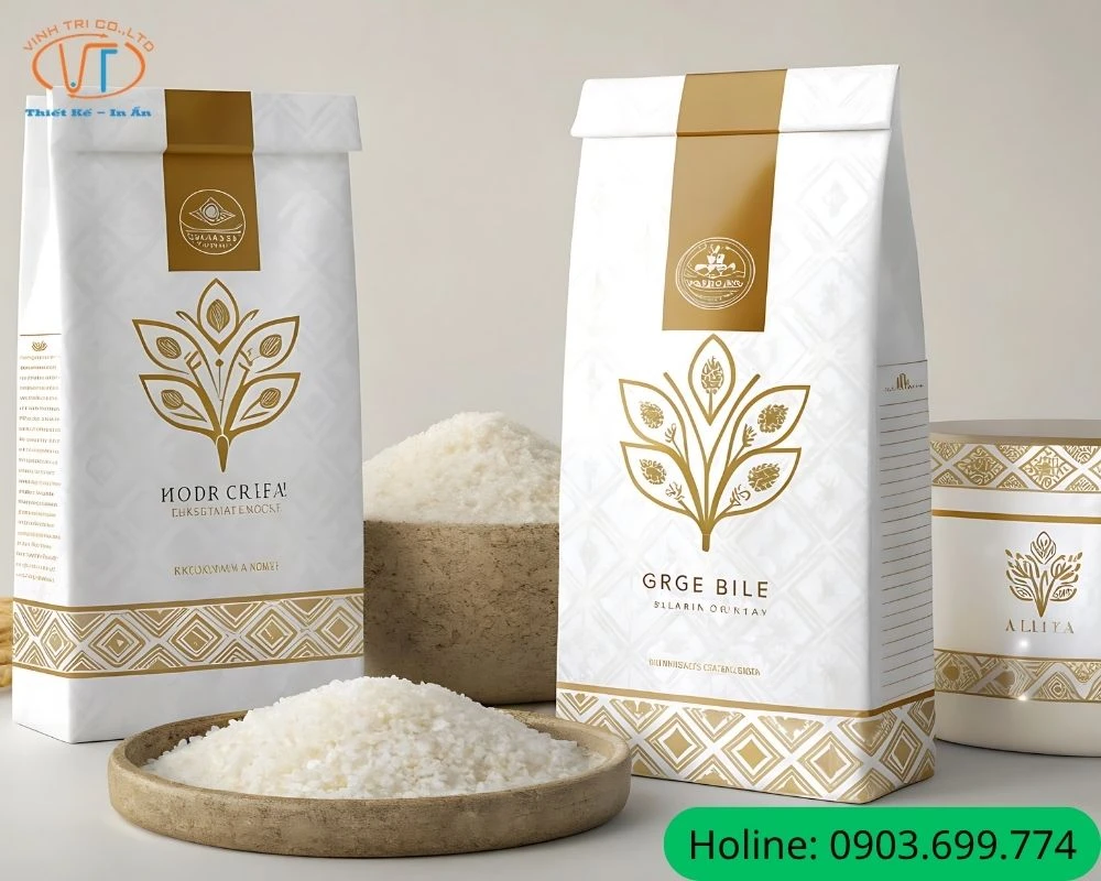 Mẫu túi giấy đựng gạo với hình bông lúa nổi bật