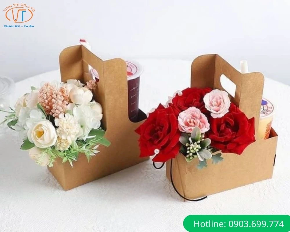 Túi giấy 2 ngăn đựng hoa bằng giấy kraft