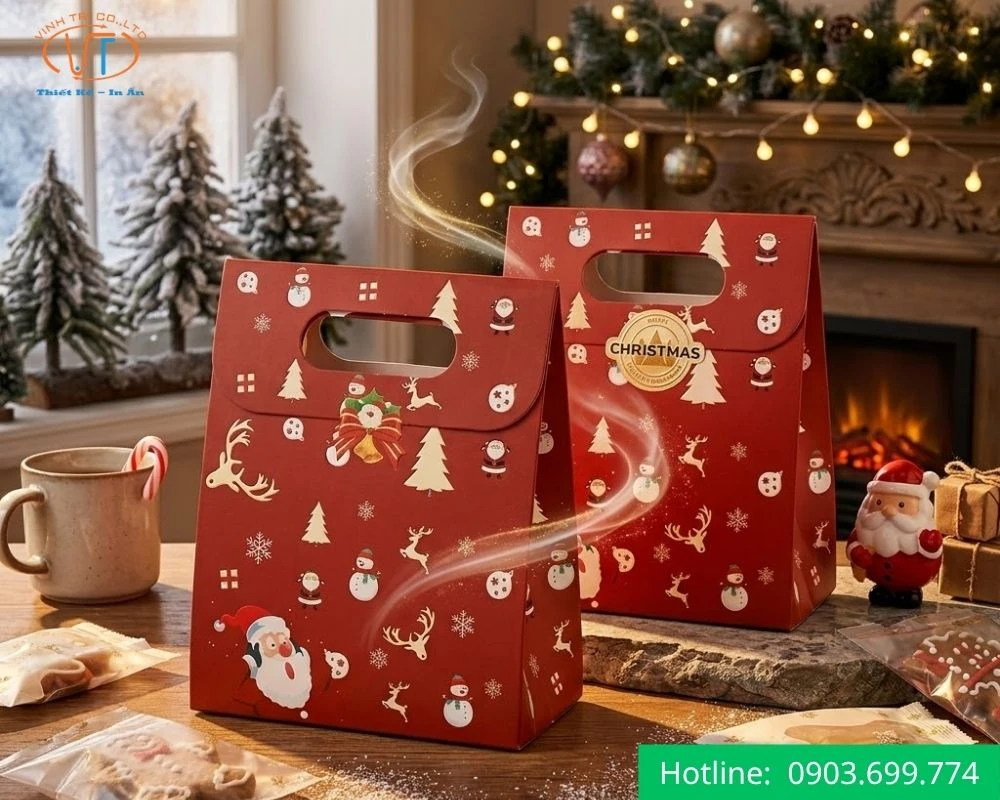 Mẫu túi giấy giáng sinh màu đỏ có tay cầm