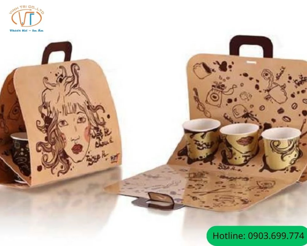 Mẫu hộp giấy đựng cafe mang đi cao cấp