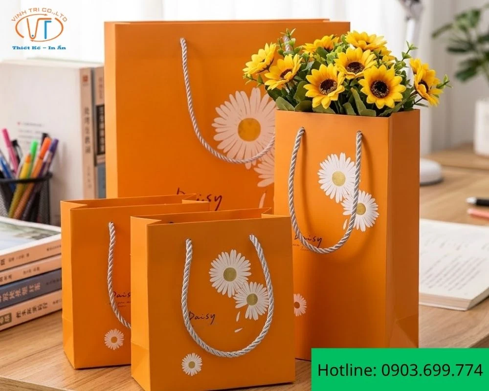 Mẫu túi đựng nước hoa màu cam, hoa cúc
