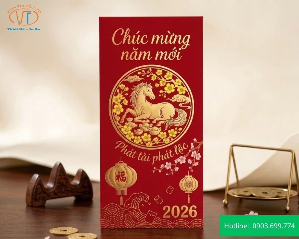 Bao lì xì có con ngựa nằm trong vòng tròn