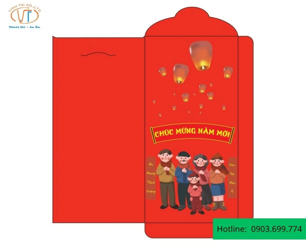 Mẫu bao lì xì có dòng chữ chú mừng năm mới