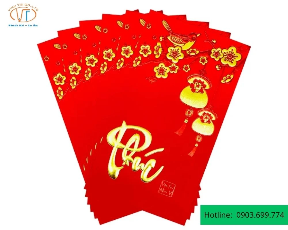 Mẫu bao lì xì đỏ chữ Phúc và đèn lồng