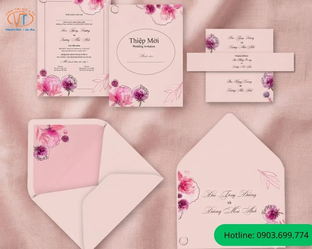 Bao thư thiệp cưới màu hồng
