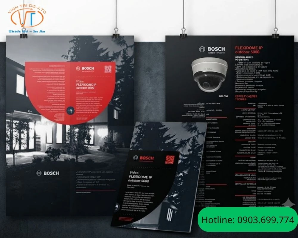 Mẫu brochure camera nổi bật với thiết kế màu đen nổi bật