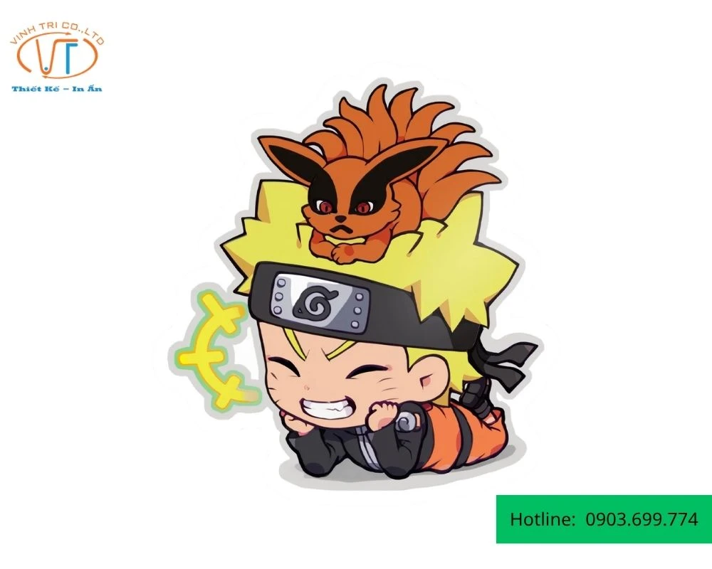 Sticker Naruto đang nằm vui chơi với Cửu Vĩ Kurama