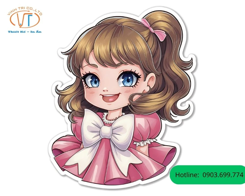Sticker cô gái có chiếc áo nơ to
