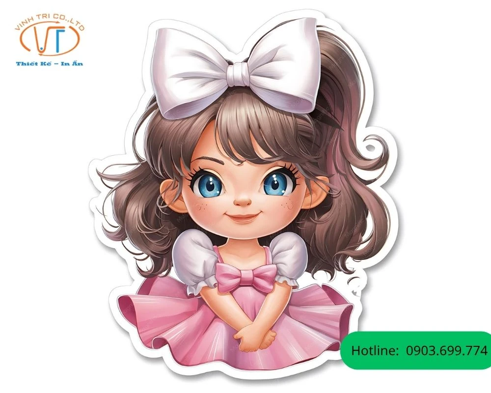 Sticker cô gái có chiếc nơ to trên đầu