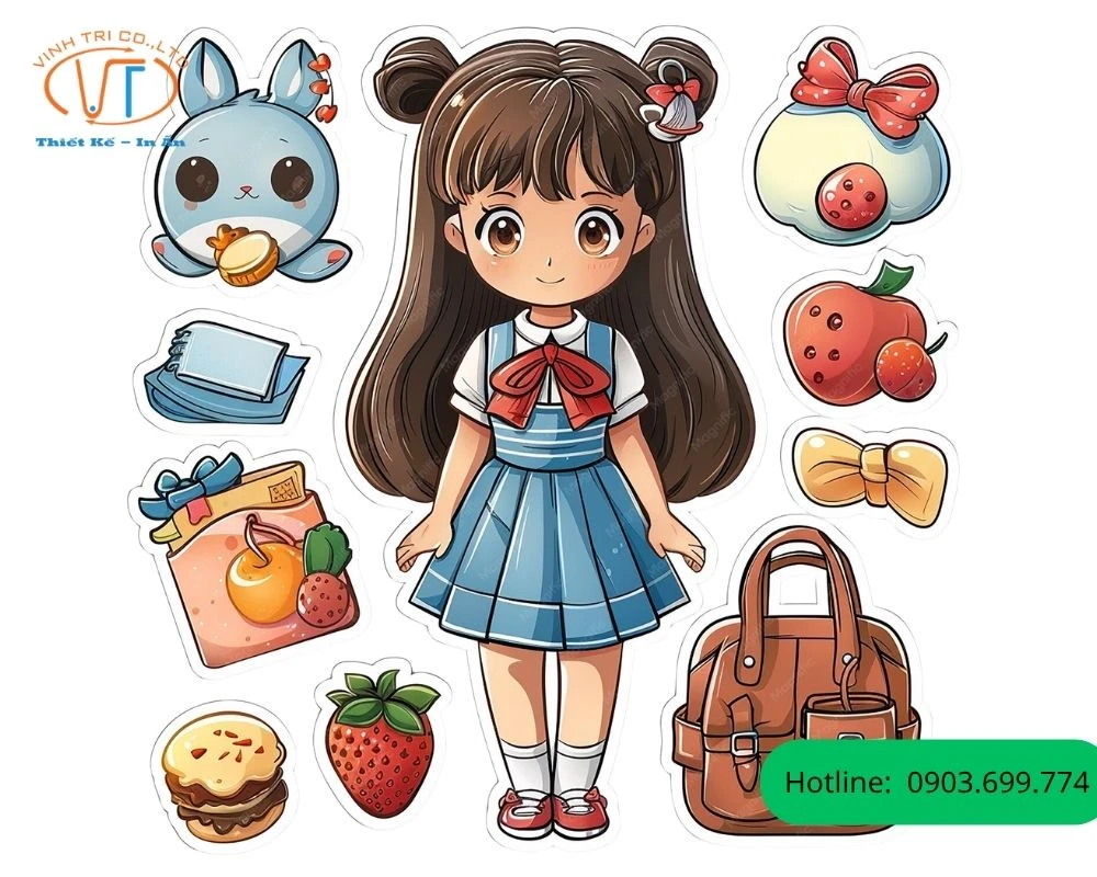 Sticker cô gái và các đồ dùng cá nhân
