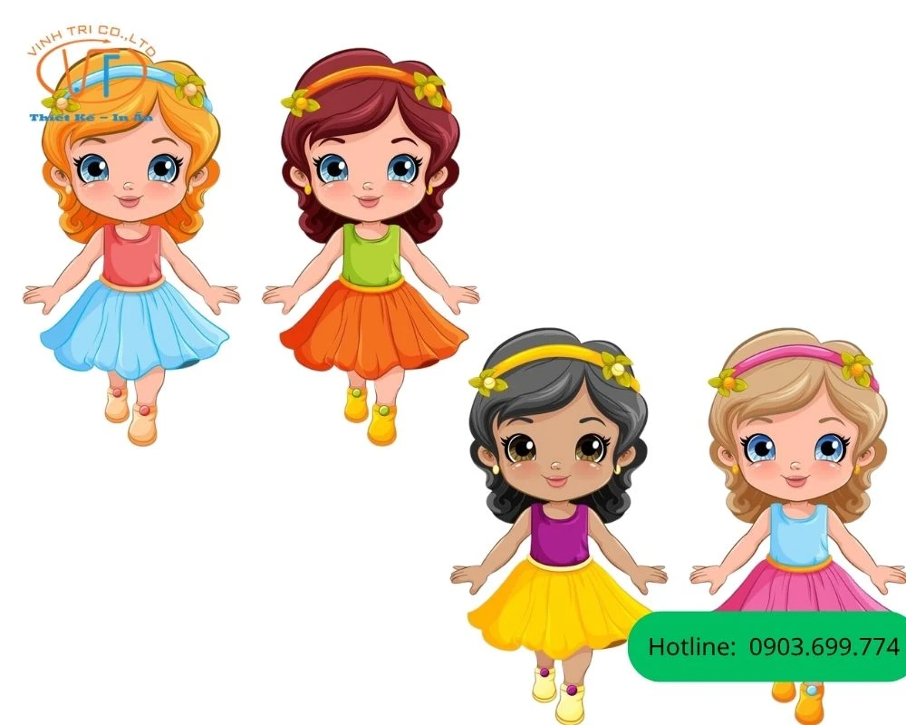 Sticker cô gái với các bộ trang phục, màu tóc khác nhau