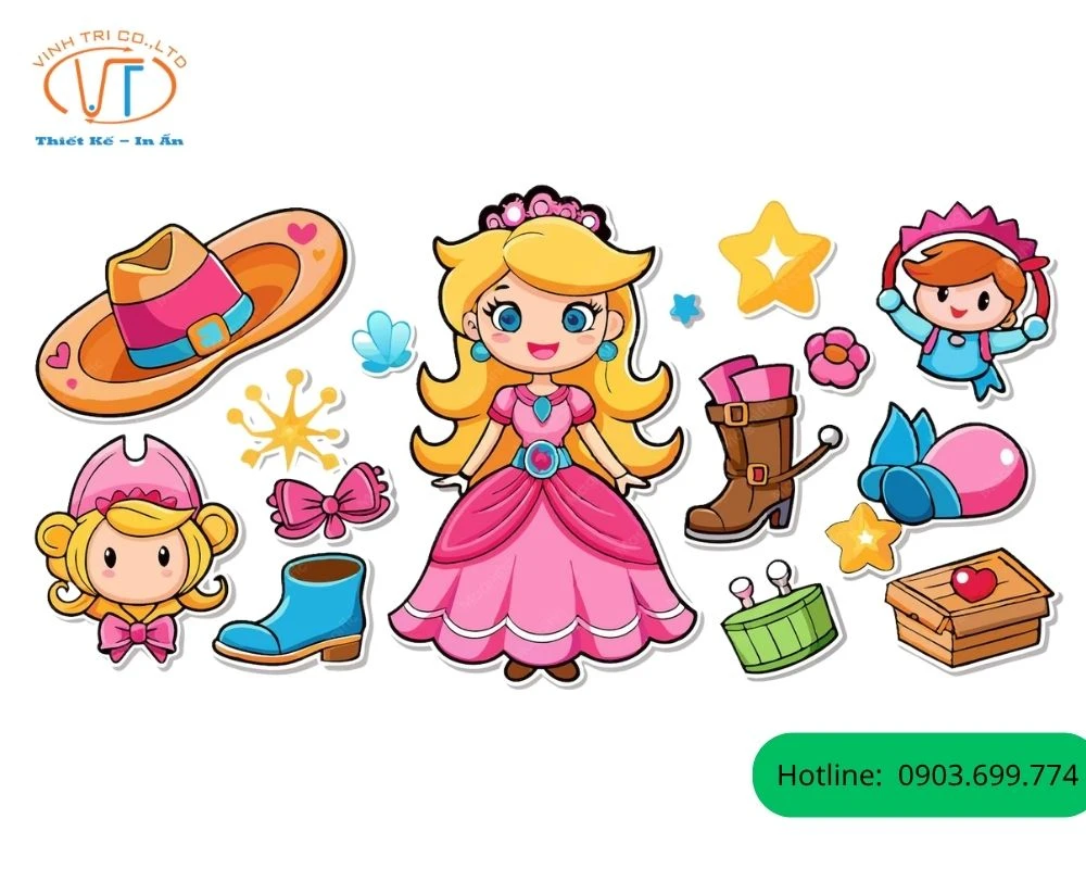 Sticker cô gái với đồ đạc