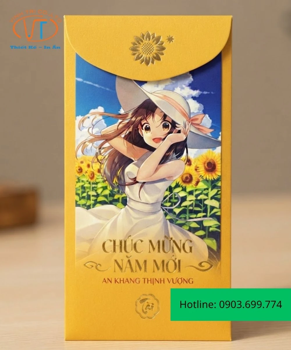 Bao lì xì anime giữa rừng hoa hướng dương