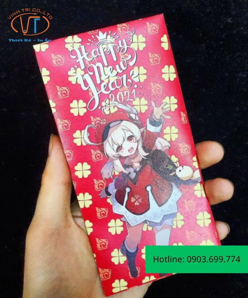 Bao lì xì anime hình cỏ 4 lá và cô gái tóc vàng