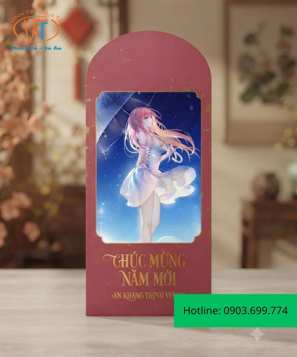 Bao lì xì anime hình cô gái trong chiếc ô