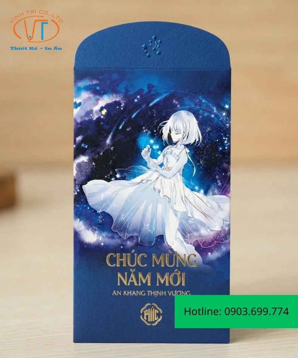 Bao lì xì anime với cô gái có mái tóc trắng ngắn