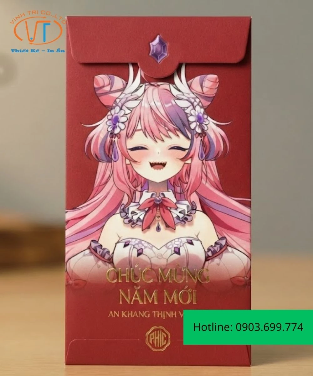 Bao lì xì anime với cô gái tốc hồng, buộc cao hai bên đầu