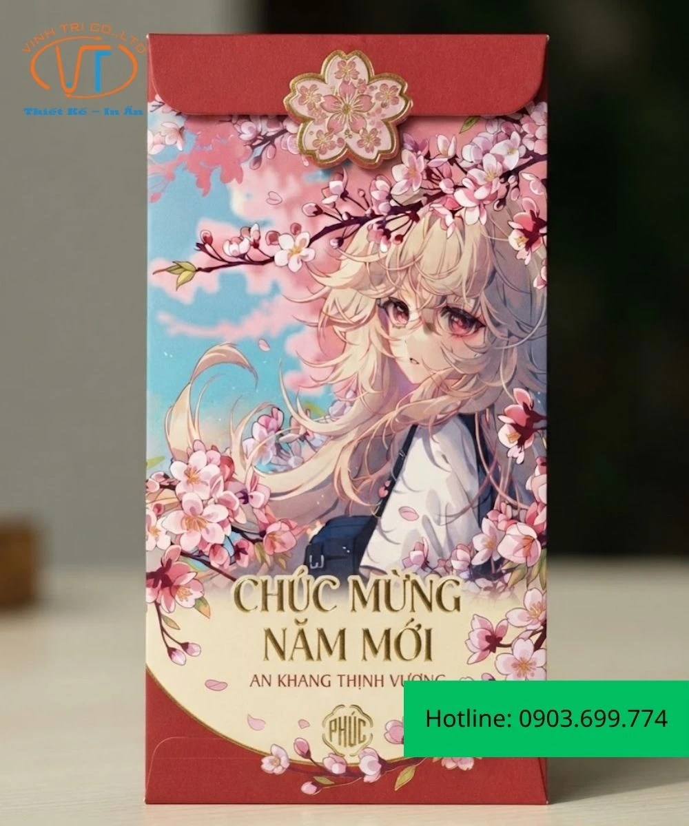 Bao lì xì anime với cô gái tóc hồng