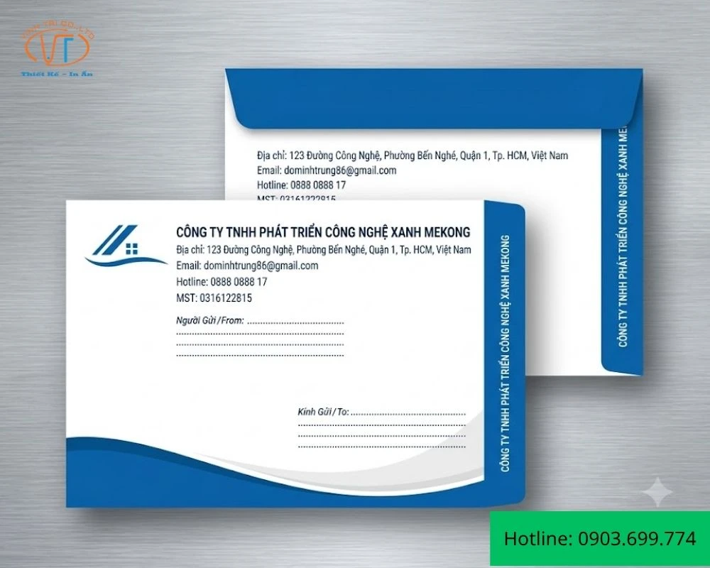 Bao thư nắp vuông công nghệ Mekong màu xanh