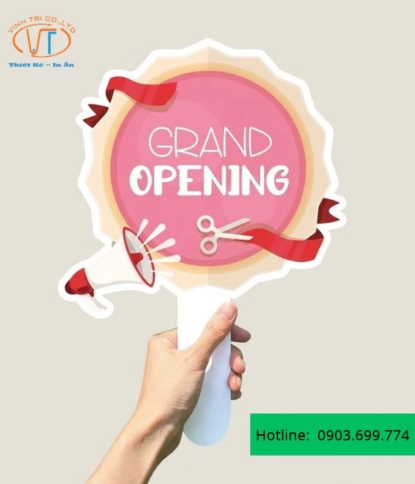 Hashtag khai trương chữ grand opening trong nền tròn
