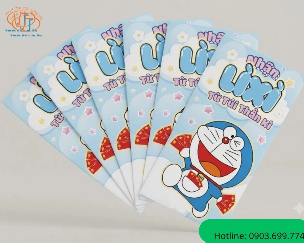 Mẫu bao lì xì Doraemon cầm bao lì xì