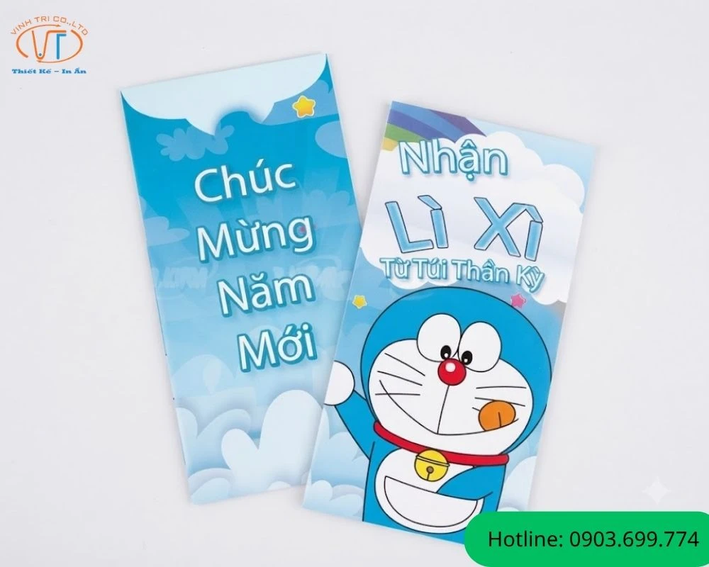 Mẫu bao lì xì Doraemon đang lè lưỡi