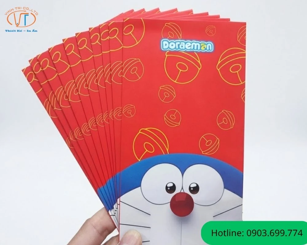 Mẫu bao lì xì Doraemon màu đỏ