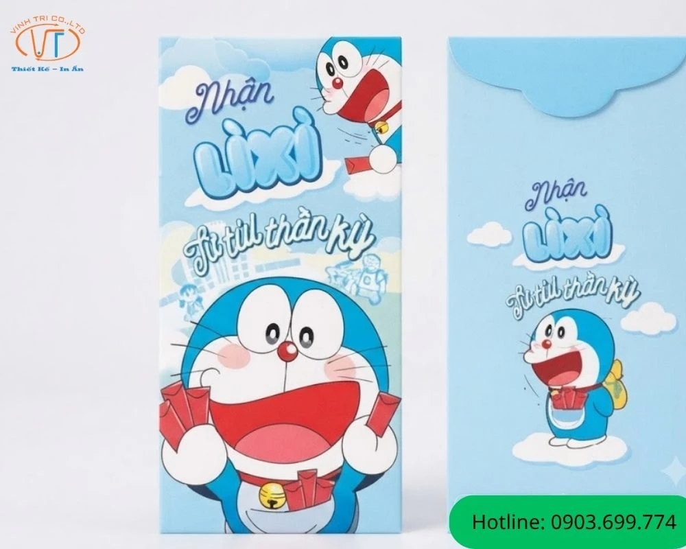 Mẫu bao lì xì Doraemon màu xanh trời