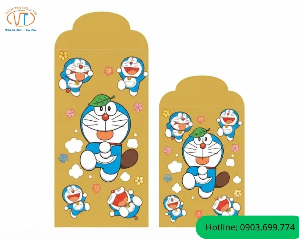 Mẫu bao lì xì Doremon có màu vàng đất