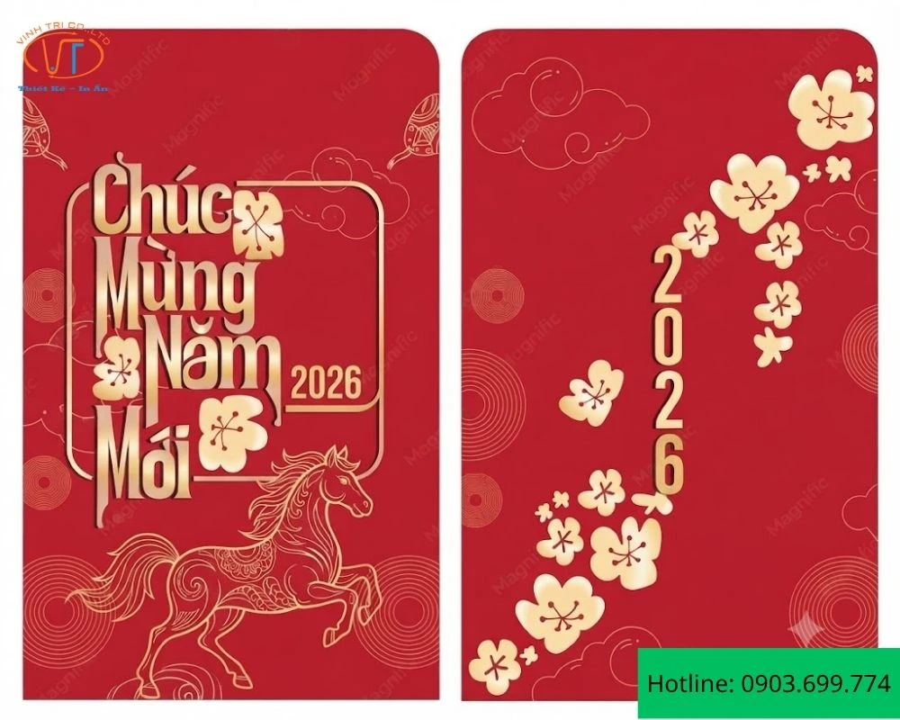 Mẫu bao lì xì dập nổi chúc mừng nằm mới 2026